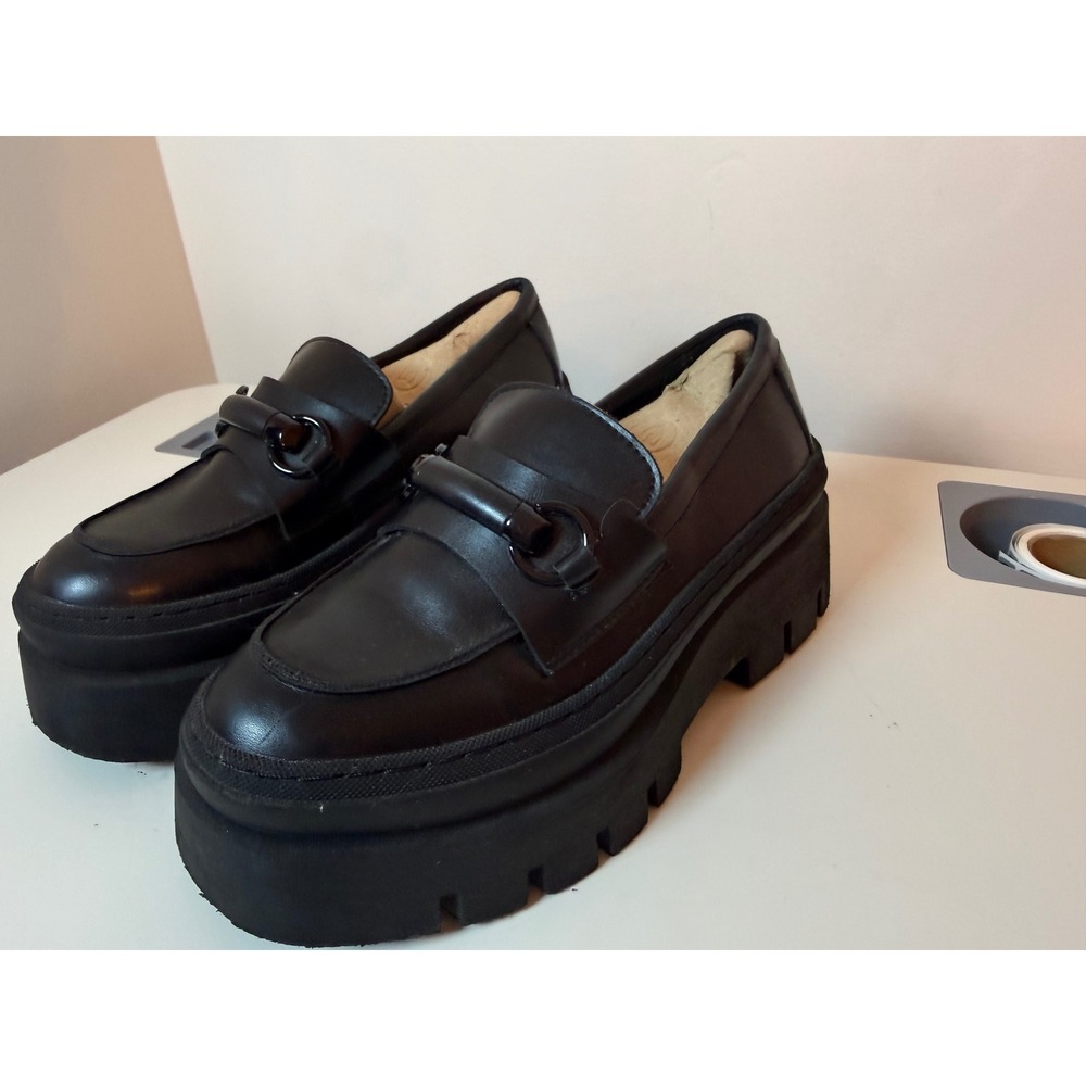 Steve Madden Izan Loafers Women 7 Black Lug Sole Platform Bit Hardware